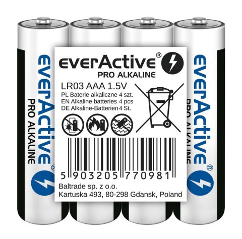 Baterie EVERACTIVE Alkaliczna AAA 1250mAh 4 szt. LR03PRO4T Baterie EVERACTIVE Alkaliczna AAA 1250mAh 4 szt. LR03PRO4T
