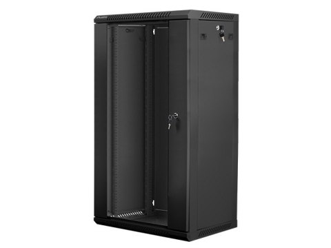 Szafa instalacyjna wisząca 19'' 22U 600X450mm czarna (drzwi szklane) Szafa instalacyjna wisząca 19'' 22U 600X450mm czarna (drzwi szklane)