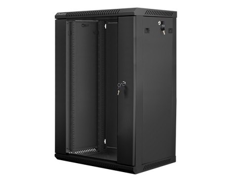 Szafa instalacyjna wisząca 19'' 18U 600X450mm czarna (drzwi szklane) Szafa instalacyjna wisząca 19'' 18U 600X450mm czarna (drzwi szklane)