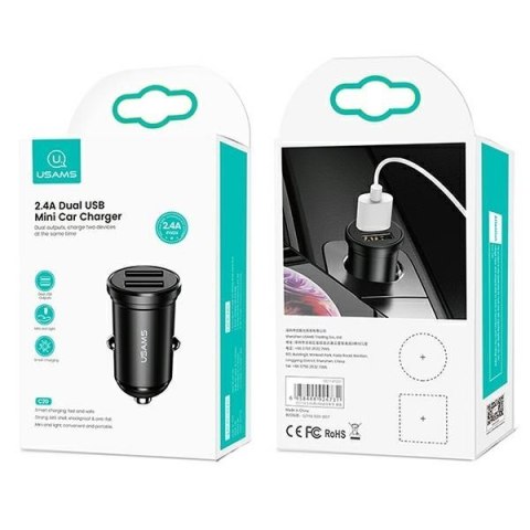 Ładowarka samochodowa USAMS 2x USB Czarny USA000867 Ładowarka samochodowa USAMS 2x USB Czarny USA000867