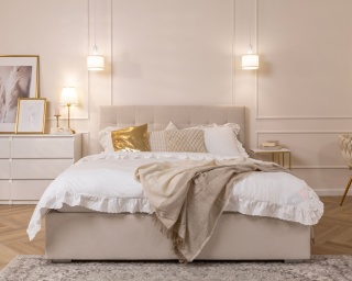 ŁÓŻKO TAPICEROWANE LUCERNA Z POJEMNIKIEM I STELAŻEM PODNOSZONYM