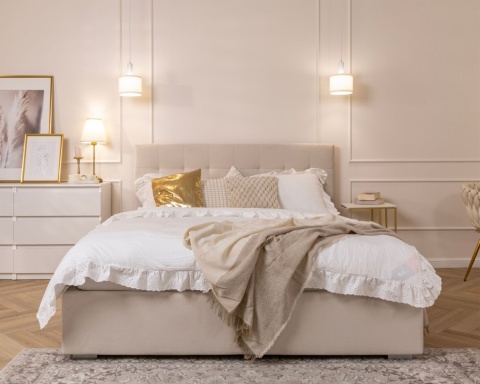 ŁÓŻKO TAPICEROWANE LUCERNA Z POJEMNIKIEM I STELAŻEM PODNOSZONYM